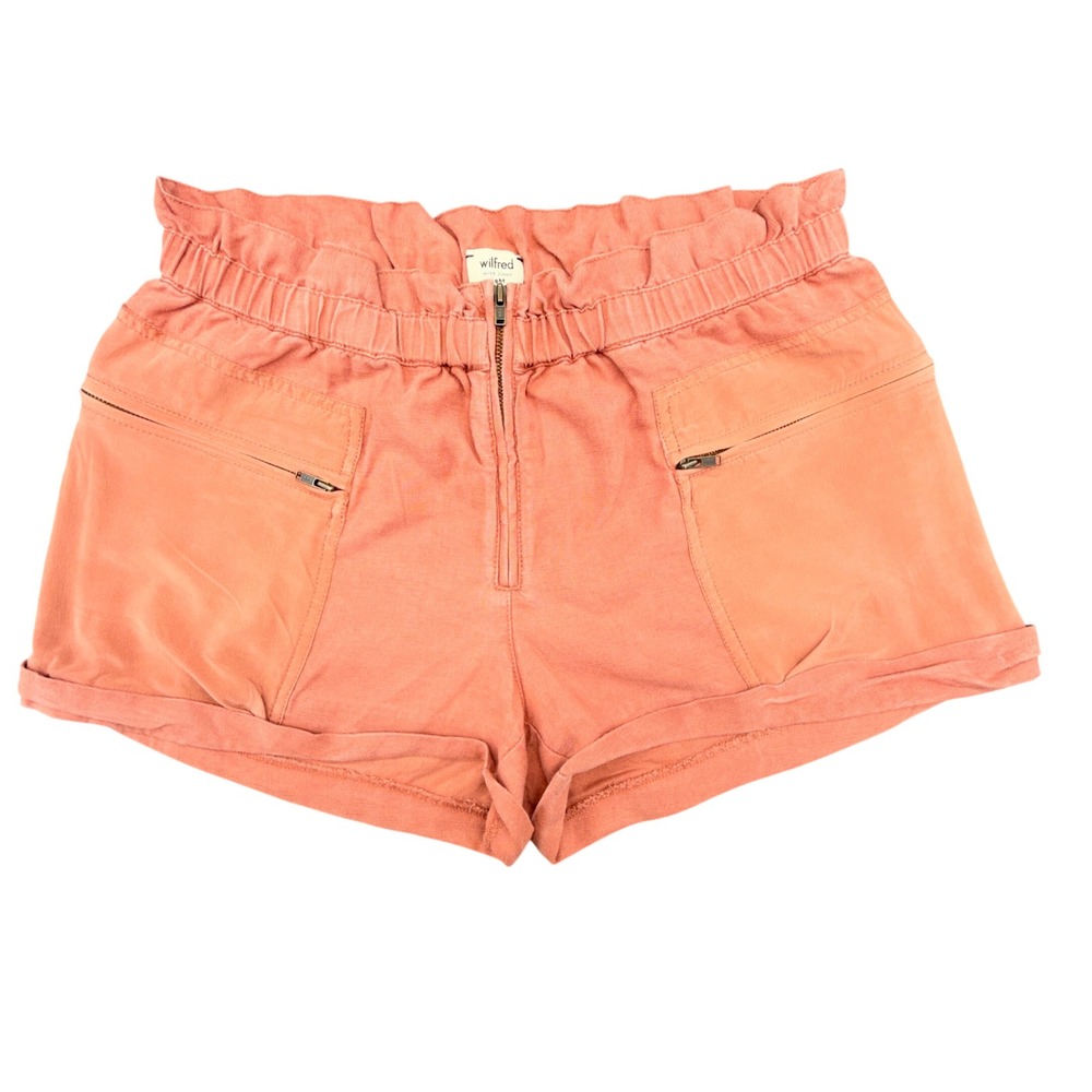 Wilfred Aritzia Coral Orange Linen Blend Paperbag Waist Zipper Pocket Shorts 8